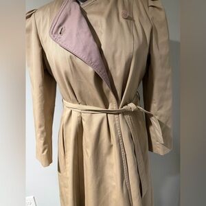 Vintage fully lined tan trench coat with lavender detail